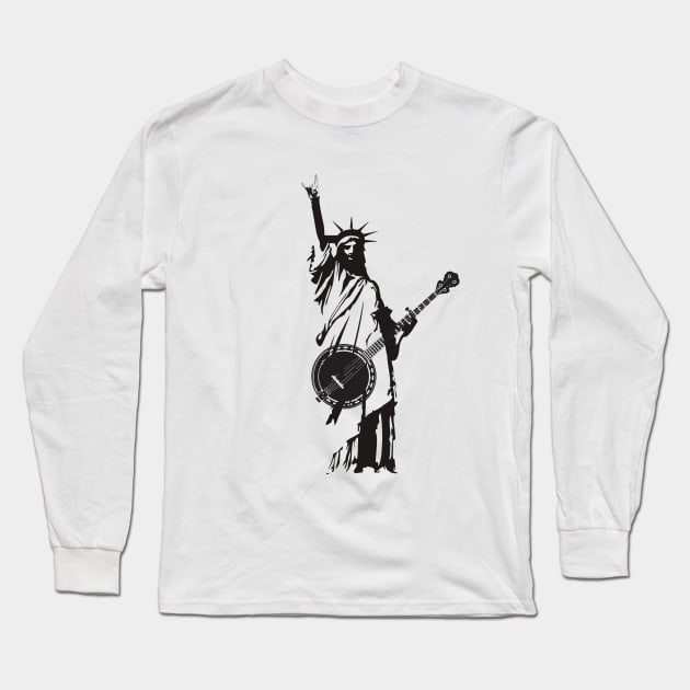 Vintage Banjo Bluegrass Playing Patriotic USA American Long Sleeve T-Shirt by mrsmitful01